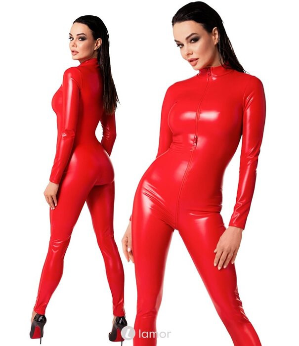 * NOIR handmade Rode wetlook catsuit Chimera met rittsluiting Noir Handmade  Orgia