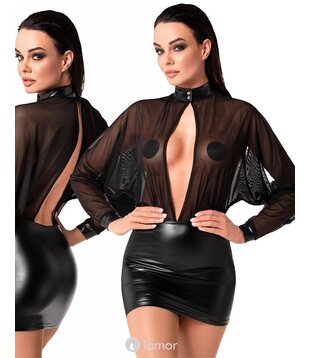 Wetlook mini jurkje met tule -F348