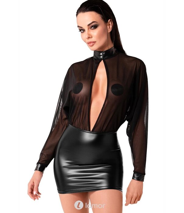 * NOIR handmade Wetlook mini jurkje met tule Opium  van Noir Handmade Orgie Collection