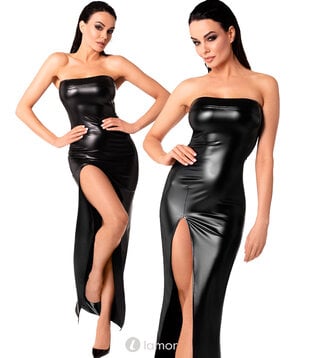 Lange strappless  wetlook jurk, F336