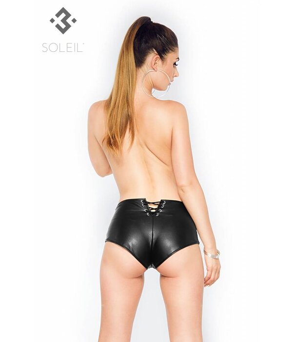 * SOLEIL  by XXX COLLECTION PU-Leren Hotpants met vetersluiting aan de voor en achterzijde.