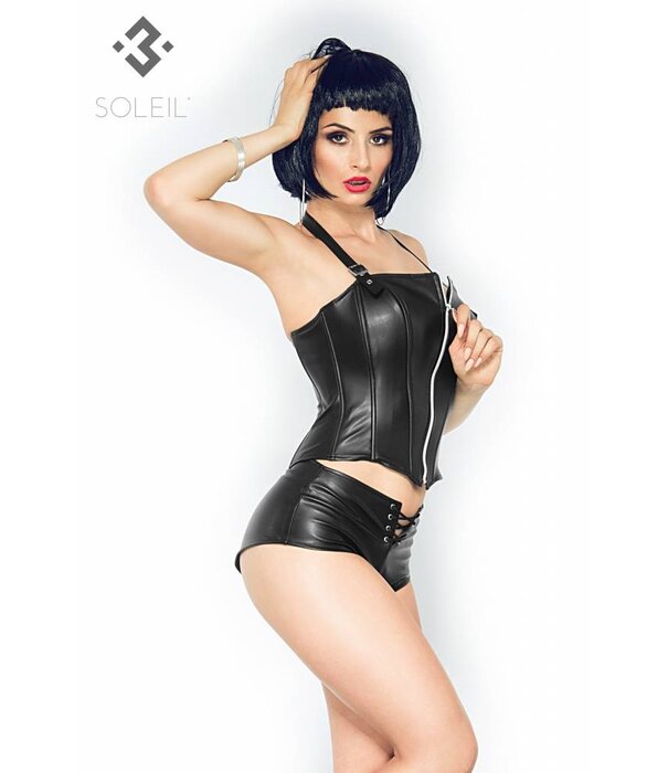 * SOLEIL  by XXX COLLECTION Eco-Leren Haltertop met rits aan de voorzijde en vetersluiting aan achterzijde..