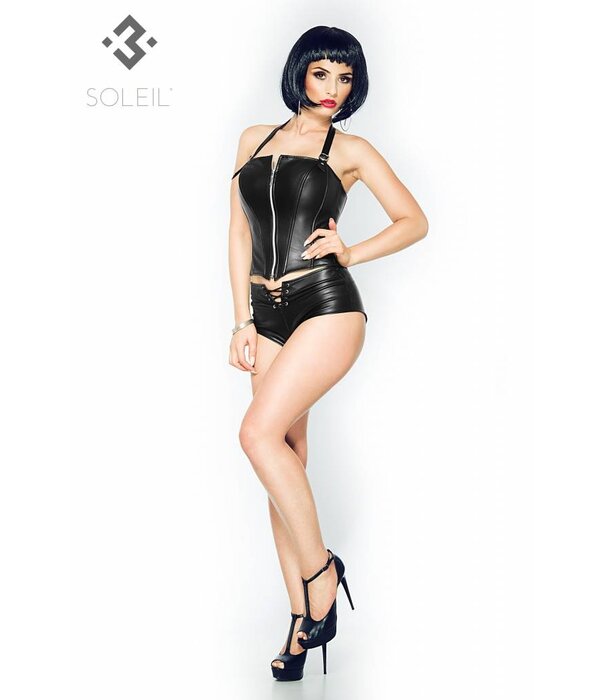 * SOLEIL  by XXX COLLECTION Eco-Leren Haltertop met rits aan de voorzijde en vetersluiting aan achterzijde..