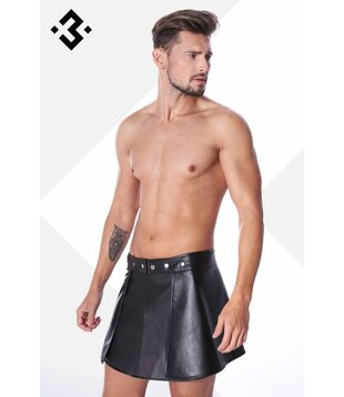 Zwart leren heren rok met mesh aan de voorzijde (XS)