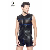 Eco-Leder Shirt met mesh aan voor en achterzijde en blauwe bies