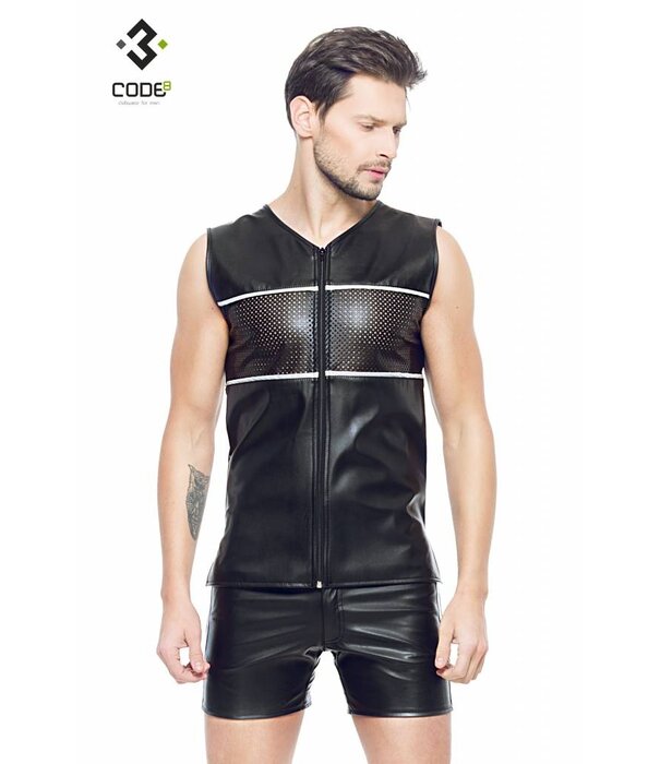 * Code8 by XXX COLLECTION Eco-Leder Shirt met mesh aan voor en achterzijde en zilverkleurige  bies