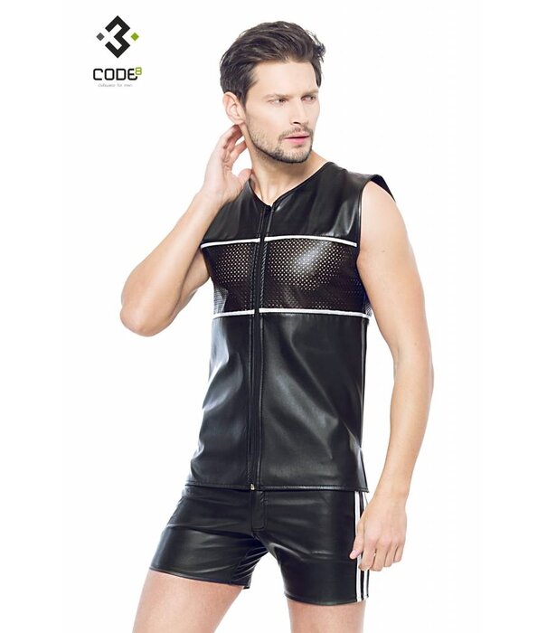 * Code8 by XXX COLLECTION Eco-Leder Shirt met mesh aan voor en achterzijde en zilverkleurige  bies