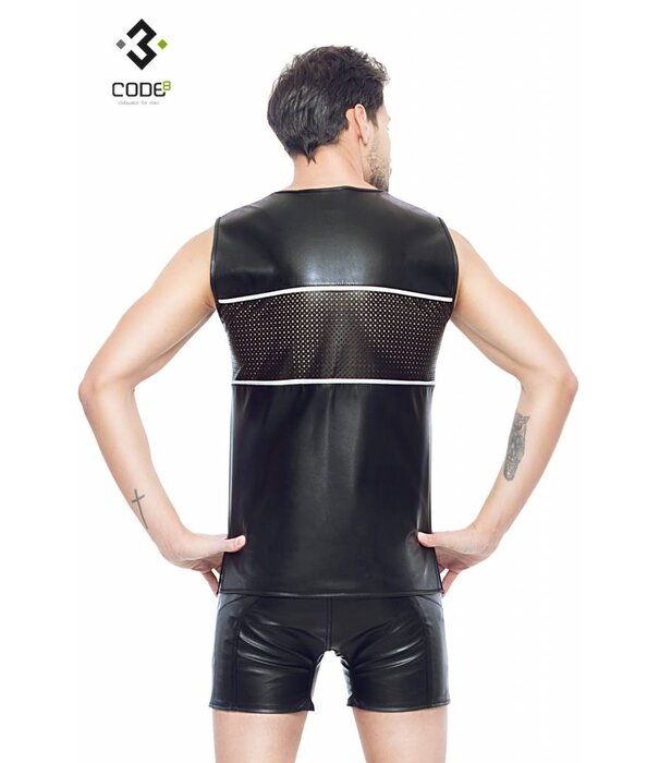 * Code8 by XXX COLLECTION Eco-Leder Shirt met mesh aan voor en achterzijde en zilverkleurige  bies