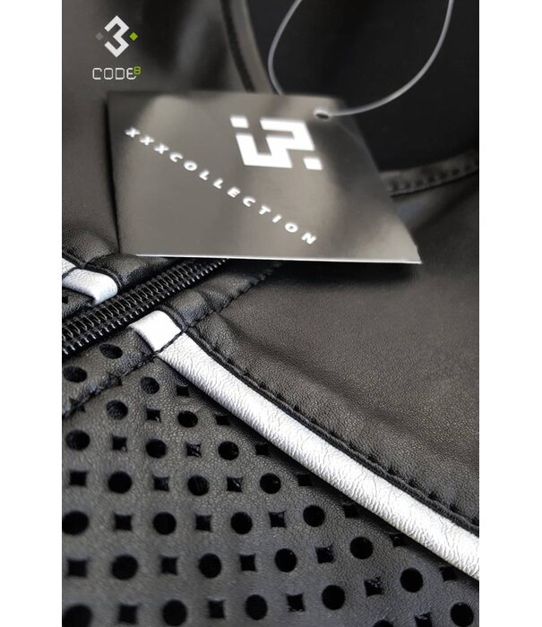 * Code8 by XXX COLLECTION Eco-Leder Shirt met mesh aan voor en achterzijde en zilverkleurige  bies