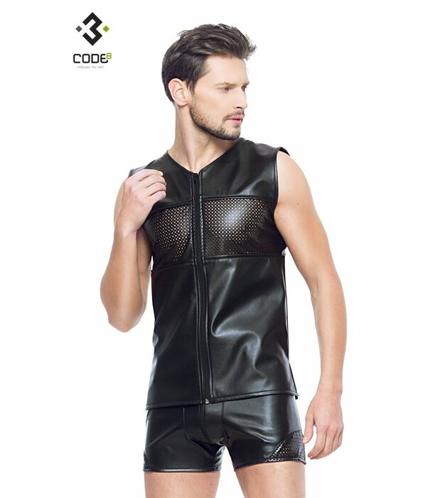 * Code8 by XXX COLLECTION Eco-Leder Shirt met mesh aan voor en achterzijde en zwarte  bies