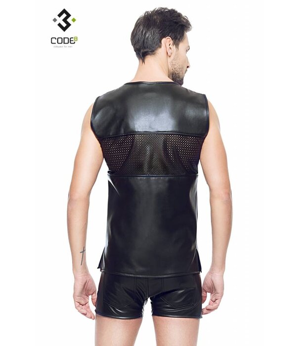 * Code8 by XXX COLLECTION Eco-Leder Shirt met mesh aan voor en achterzijde en zwarte  bies