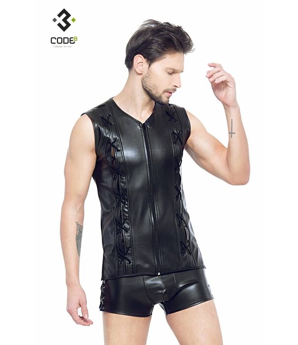 * Code8 by XXX COLLECTION Eco-leder mouwloos shirt met sierveters