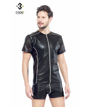Eco-leder shirt met Mesh mouwen (XS-S)