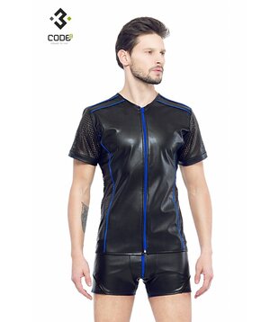 Eco-leder shirt met Mesh mouwen  (XS-S-M-3XL)