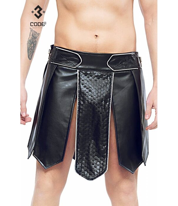 * Code8 by XXX COLLECTION Heren gladiator rok met geschulpt leer, en gekleurde biezen