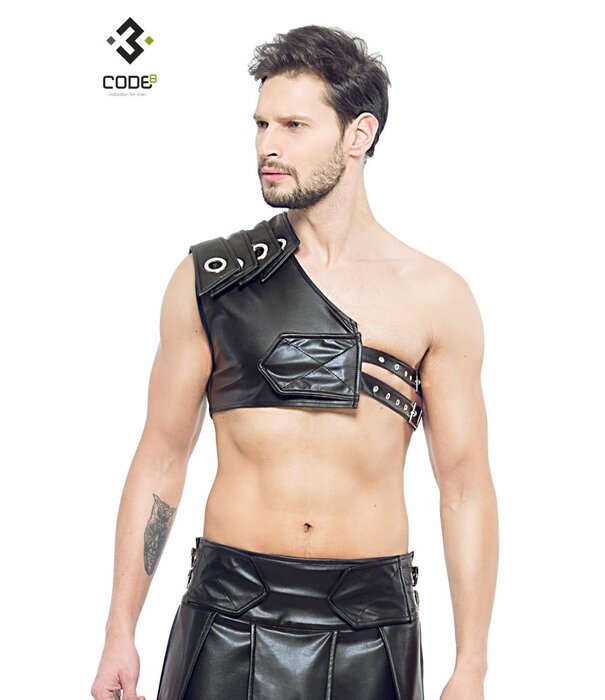 * Code8 by XXX COLLECTION Zwart leren heren Gladiator Harnas met zwarte bies