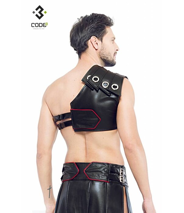 * Code8 by XXX COLLECTION Zwart leren heren Gladiator Harnas met rode bies