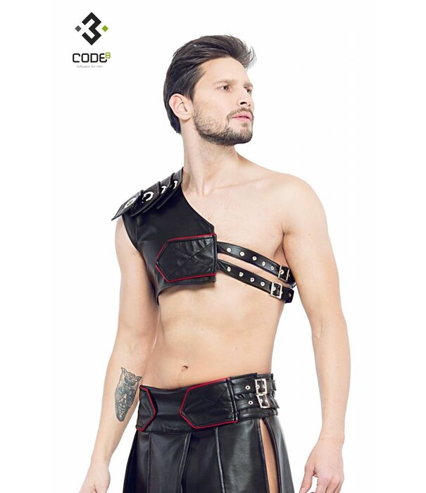 * Code8 by XXX COLLECTION Zwart leren heren Gladiator Harnas met rode bies