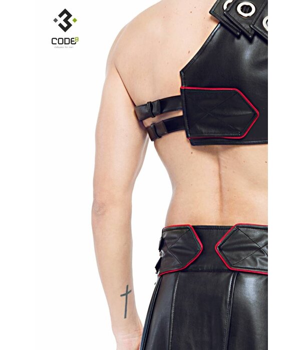 * Code8 by XXX COLLECTION Zwart leren heren Gladiator Harnas met rode bies