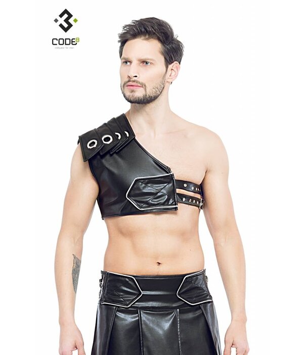 * Code8 by XXX COLLECTION Zwart leren heren Gladiator Harnas met zilverkleurige bies