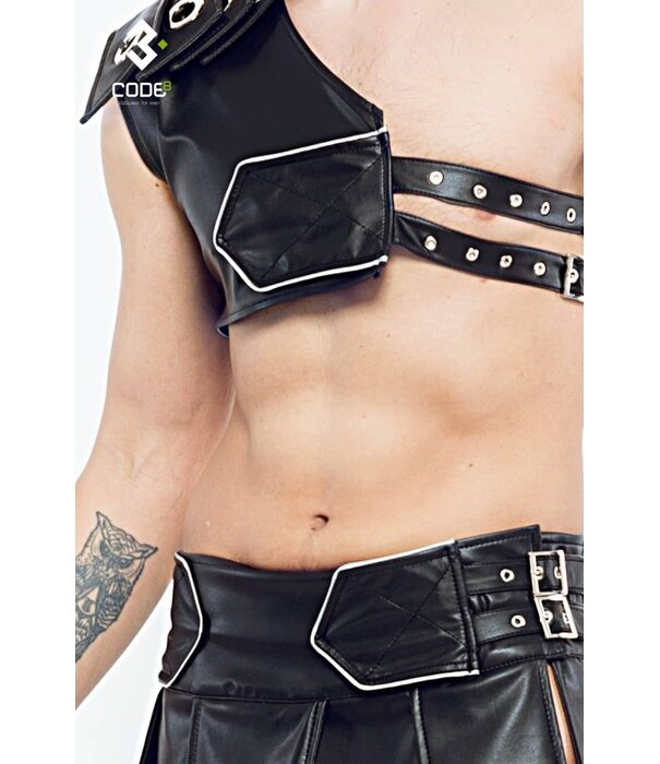 * Code8 by XXX COLLECTION Zwart leren heren Gladiator Harnas met zilverkleurige bies
