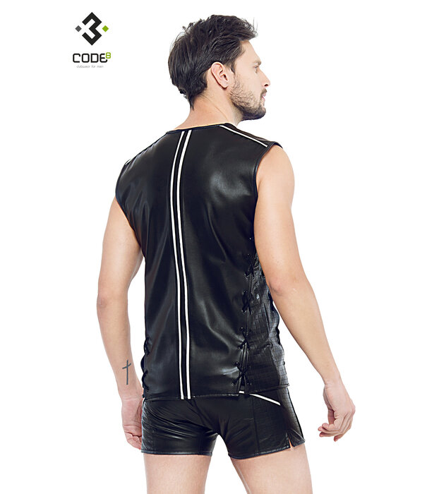 * Code8 by XXX COLLECTION Eco-leder mouwloos shirt met gekleurde biezen