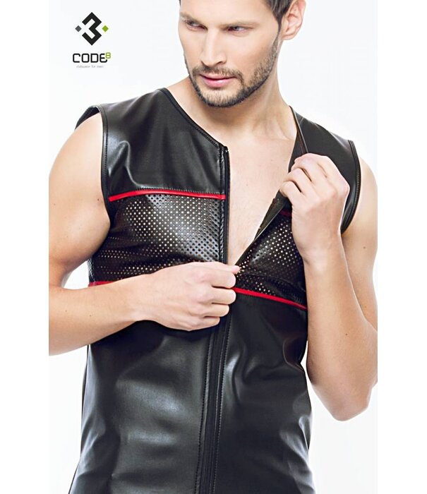 * Code8 by XXX COLLECTION Eco-Leder Shirt met mesh aan voor en achterzijde en rode bies