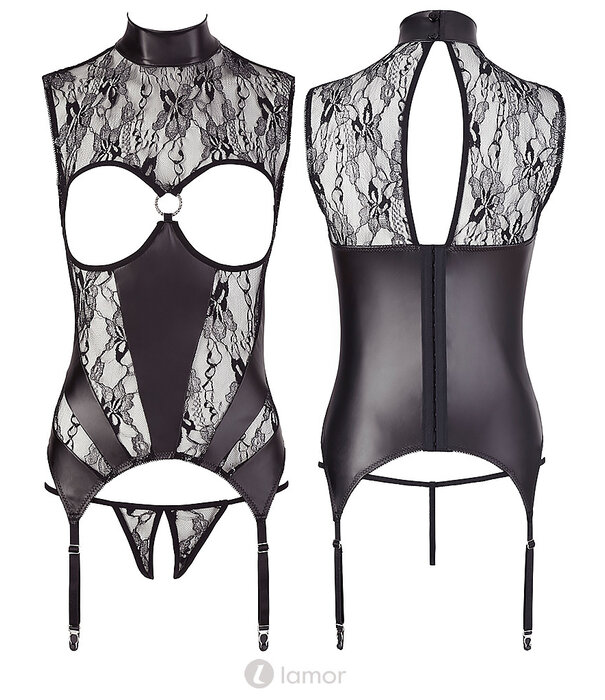 * ABIERTA FINA Sexy  zwart korset Dominique van van kant en matt look materiaal