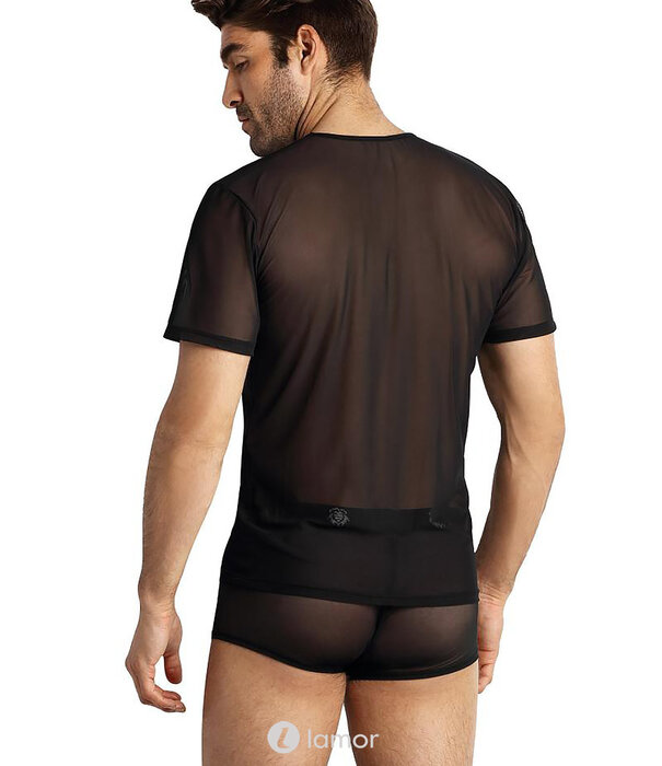 * ANAIS MEN Zwart shirt van transparant mesh materiaal van het merk Anais men