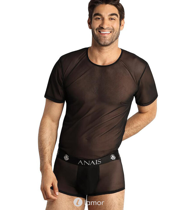 * ANAIS MEN Zwart shirt van transparant mesh materiaal van het merk Anais men