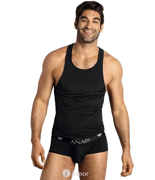 * ANAIS MEN Zwarte tanktop van licht glanzend ondoorzichtig  materiaal materiaal van het merk Anais men