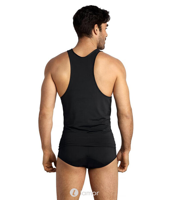 * ANAIS MEN Zwarte tanktop van licht glanzend ondoorzichtig  materiaal materiaal van het merk Anais men