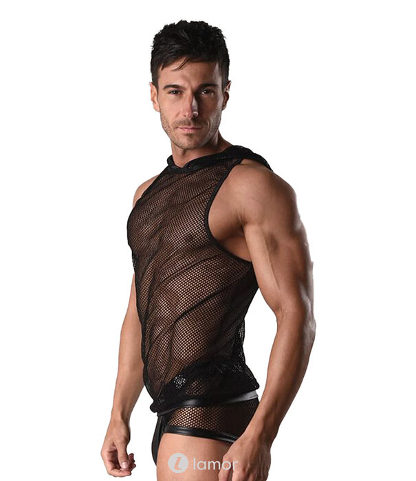 * ANAIS MEN Zwart hoodie van transparant tule van het merk Anais men