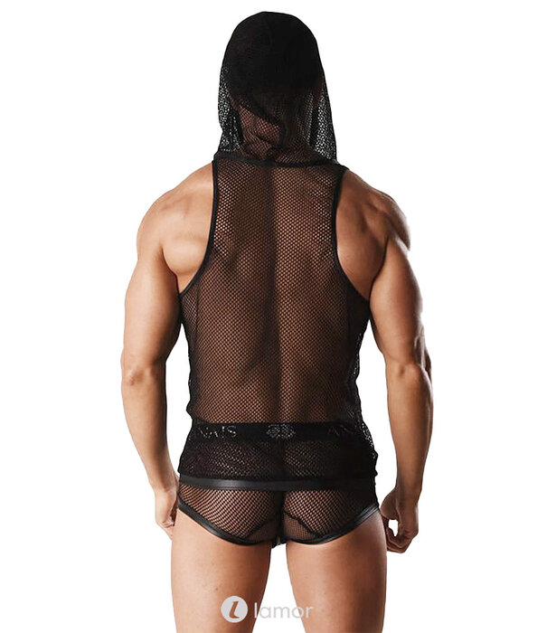 * ANAIS MEN Zwart hoodie van transparant tule van het merk Anais men