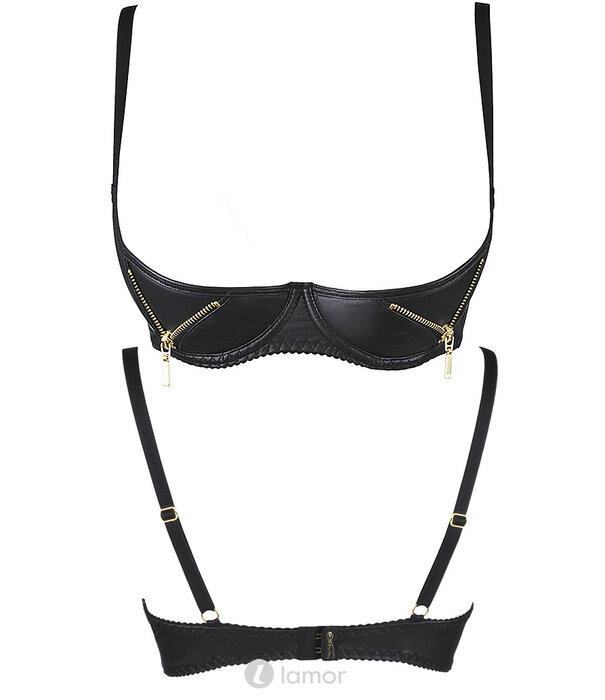 * AXAMI Verleidelijke Lederlook Beha met open cup en ritsjes, AX9871-B