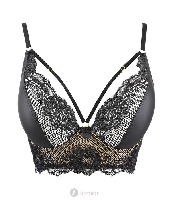 * AXAMI Sexy zwarte bustier van lederlook met kant Amber