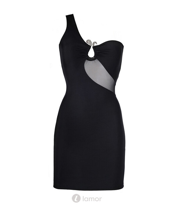 * AXAMI Sexy Zwart One shoulder jurkje, AX9099