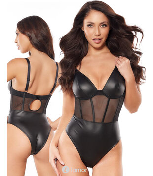 Zwarte Body latexachtig met Tule, AX10590