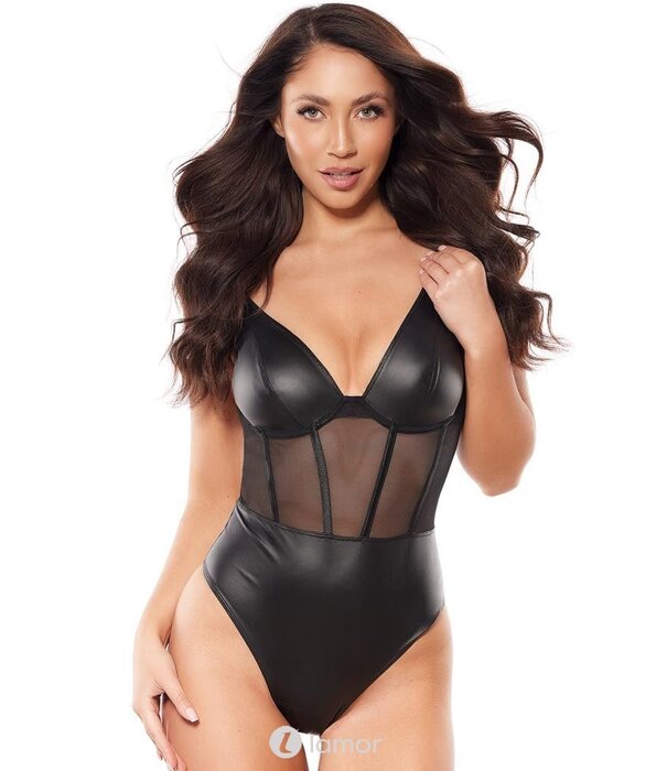 * AXAMI Verleidelijke body gemaakt van een combinatie van zachte tule en latexachtig materiaal