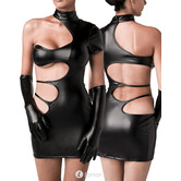 Zwart wetlook jurkje met handschoenen van Grey Velvet