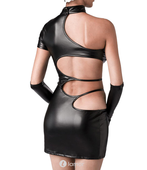 * GREY VELVET Zwart wetlook jurkje met handschoenen van Grey Velvet