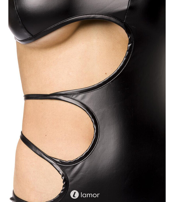 * GREY VELVET Zwart wetlook jurkje met handschoenen van Grey Velvet