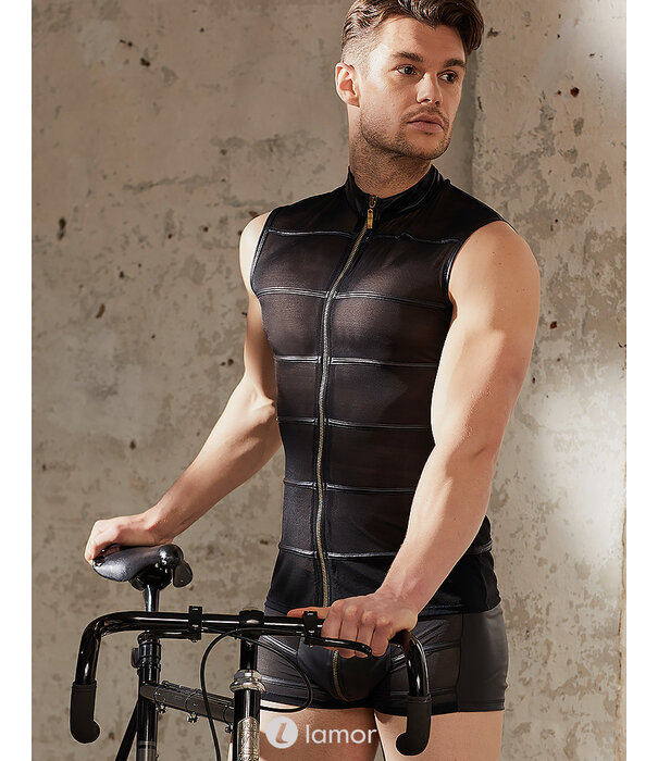 * NEK Heren shirt van tule met wetlook strepen van het merk N E K