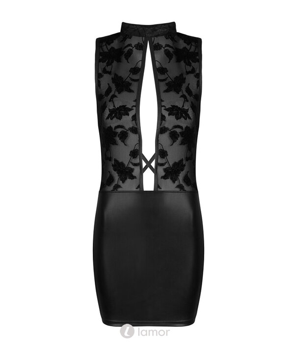 * BEAUTYNIGHT Zwarte mini jurkje Cameron & String in latexachtig materiaal