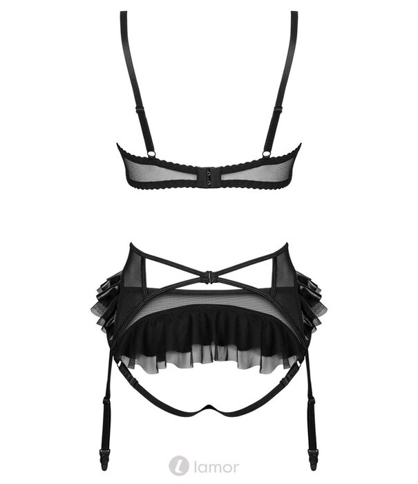 * BEAUTYNIGHT Sexy zwart 3-delige lingerie set Rafaella van latexlook en kant