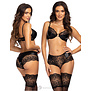 Sexy zwart 2-delige lingerie set kant en een glanzende stof