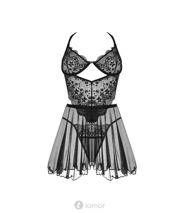 * BEAUTYNIGHT Sensueel  Zwarte chemise Dark Mirage met thong
