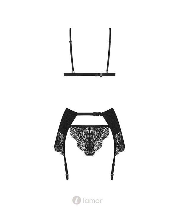 * BEAUTYNIGHT Sexy zwart 3-delige lingerie set Obsidian Desire van wetlook en kant