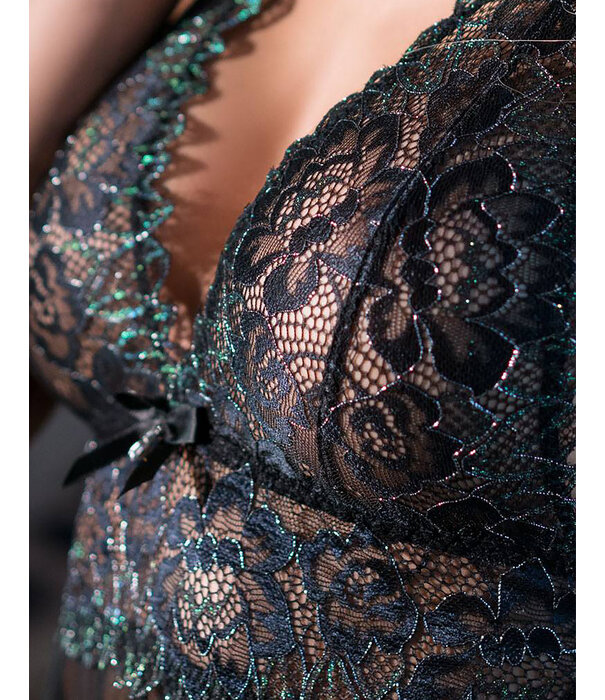 * CHILIROSE Verleidelijke zwarte Babydoll met zilverkleurige draad details van Chilirose