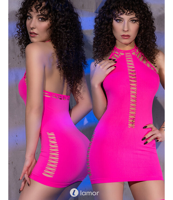 * CHILIROSE Neon roze halter mini jurkje CR-4397-P van Chilirose